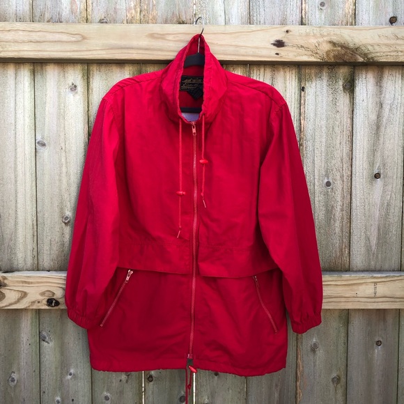 Eddie Bauer Women’s Zip Up Jacket Size S Red Vented Shell 80s Track Jacket - Picture 1 of 16